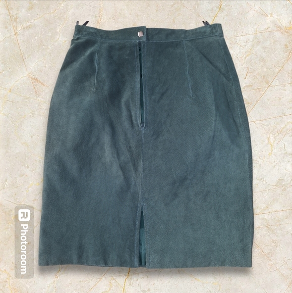 Global Identity G III Green Leather lined Skirt Pencil sz 9/10 Womens - Picture 4 of 5
